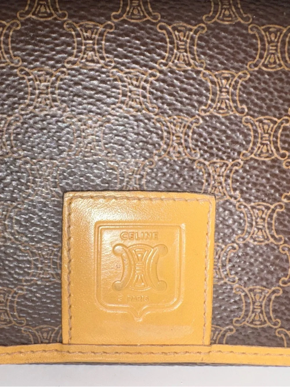 Vintage Celine Macadam Brown & Tan Long Wallet Kisslock Clutch